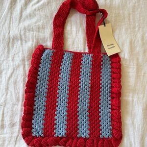 Damson Madder Red and Gray Crochet Tote Bag